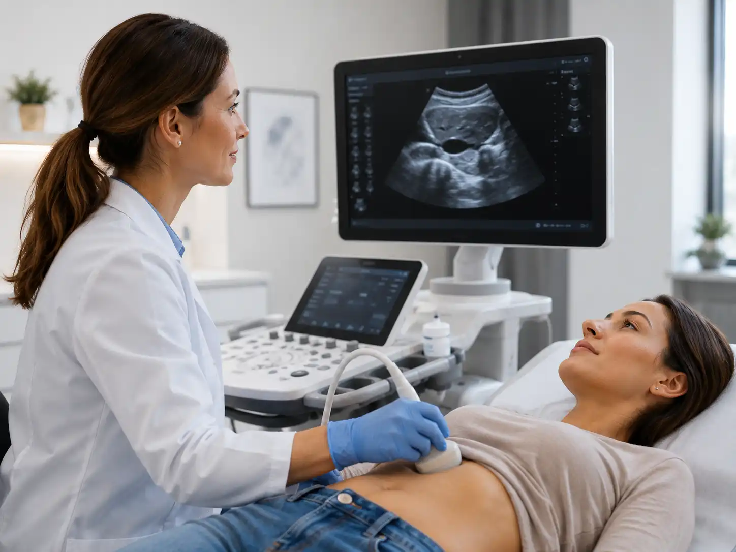 Ecografia medica con operatore e monitor diagnostico